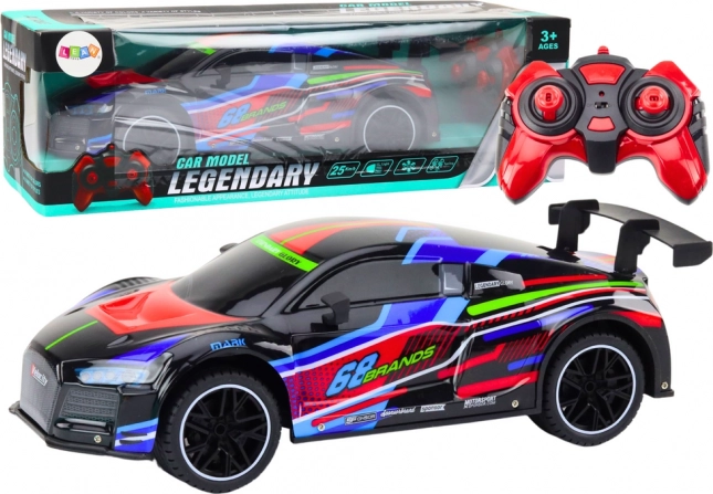 RC sportsvogn 1:10 med LED-lys, hastighed 25 km/t, sort