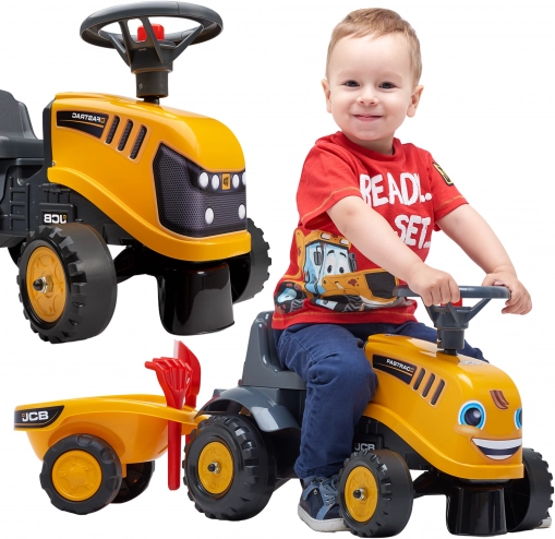 Skubbecykel JCB med aftagelig trailer til børn fra 1 år