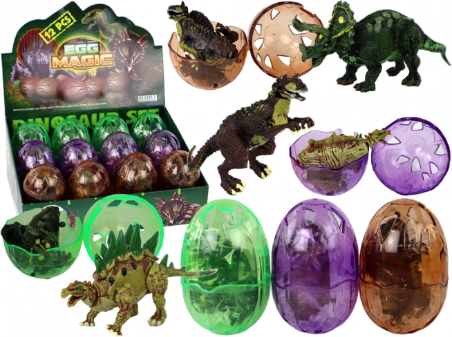 Dinosauræg med figur 9 cm, 3 farver