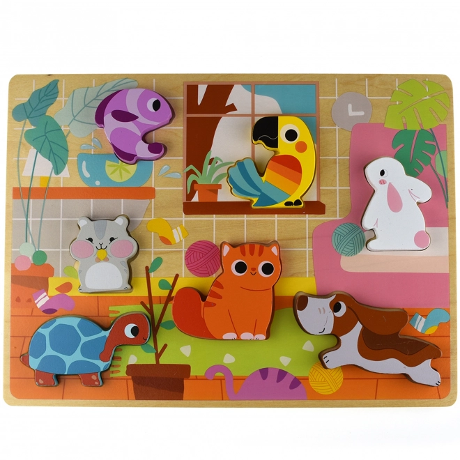Tooky Toy træ Montessori puslespil med dyremotiver til hjemmet