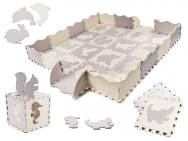 Kontrastfarvede beige skumpuslespil med dyr