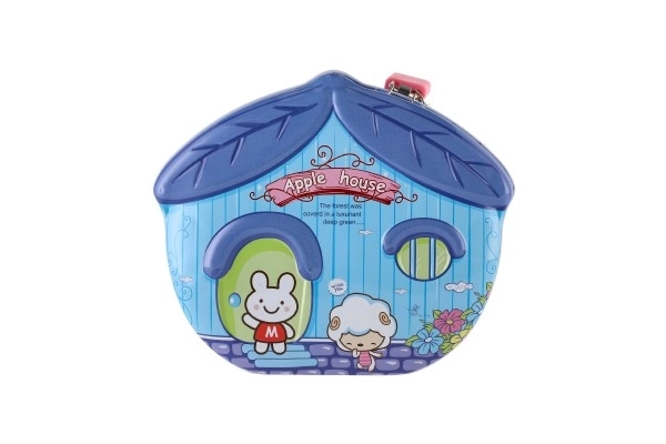 Sparebøsse hus blik med lås 16x8cm - 1stk