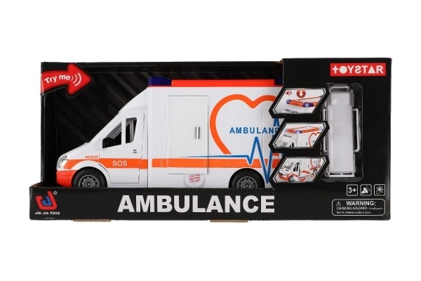 Legetøj Ambulance Plastik 28cm med Båre og Træghedshjul med Lys og Lyd