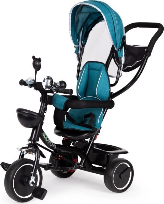 ECOTOYS Tretcykel med tag og styrstang blågrøn