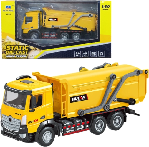 Metalmodel af skraldebil Huina gul 1:50