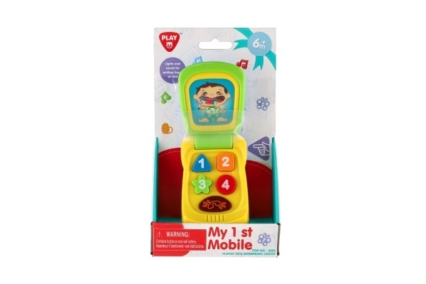 Mobiltelefon plast 14cm med batteri med lyd og lys på kort 11x20x5,5cm 18m+