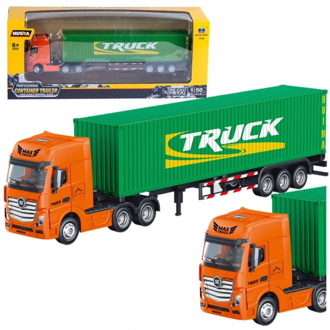 Lastbil med containertrailer Huina grøn 1:50