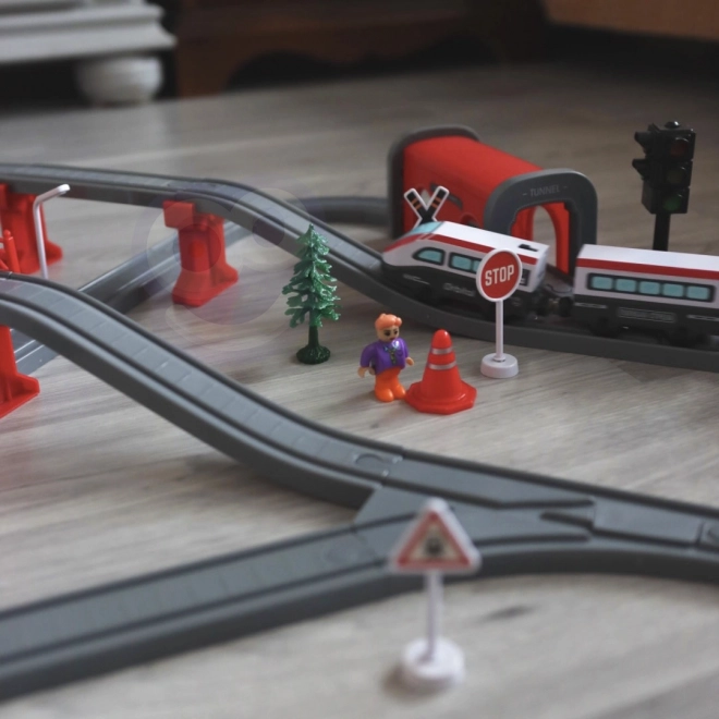 Elektrisk togbane med bro og tunnel