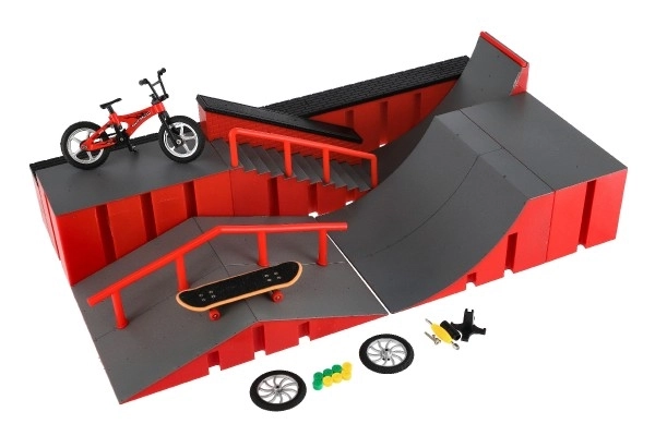 Skatepark - ramper, fingercykel, finger skateboard plast med tilbehør i 2 farver i boks 43x25x12cm