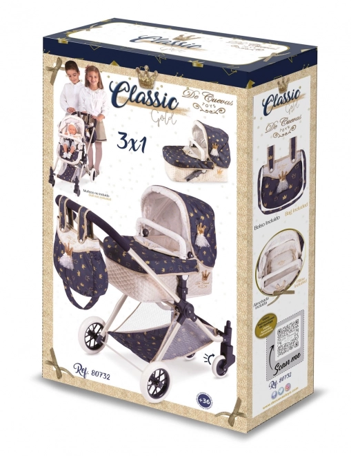 DeCuevas 80732 Dukkevogn til dukker 3 i 1 XL med taske Classic Gold 2020 - 81 cm