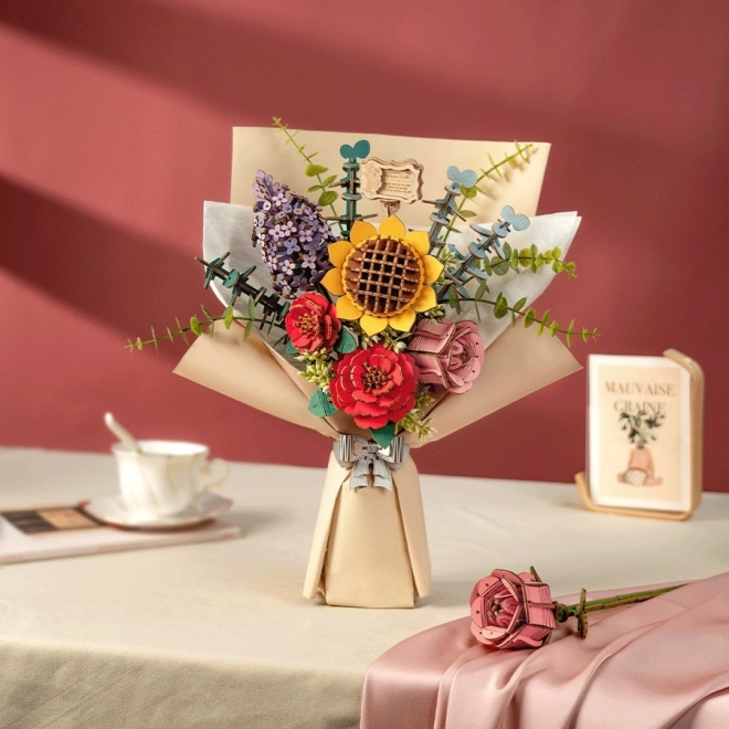 Træ 3D puslespil blomsterbuket Rowood