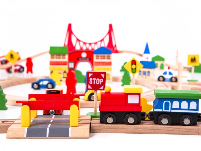 Træjernbane på batteri 90 elementer Ecotoys