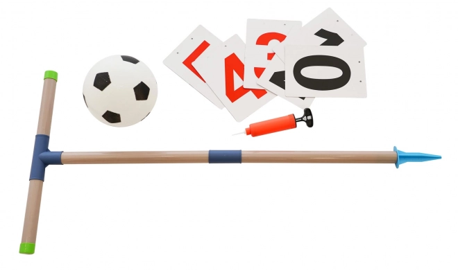 Sæt med to fodboldmål, scoretavle og tilbehør