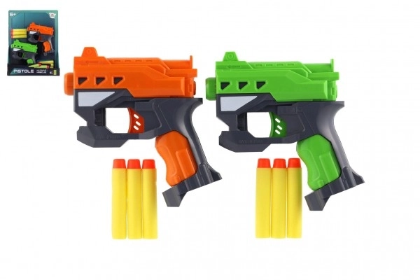 Pistoler 2 stk 12 cm plast til skumammunition + 6 stk ammunition på kort