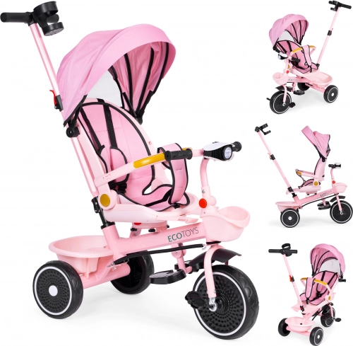 Børnetrehjuler 2-i-1 med drejeligt sæde og sammenklappelig kaleche, rosa ECOTOYS
