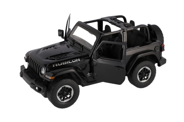 Auto RC Jeep Wrangler Rubicon sort plast 29cm 2,4GHz fjernbetjent. på batteri i æske 44x19x26cm