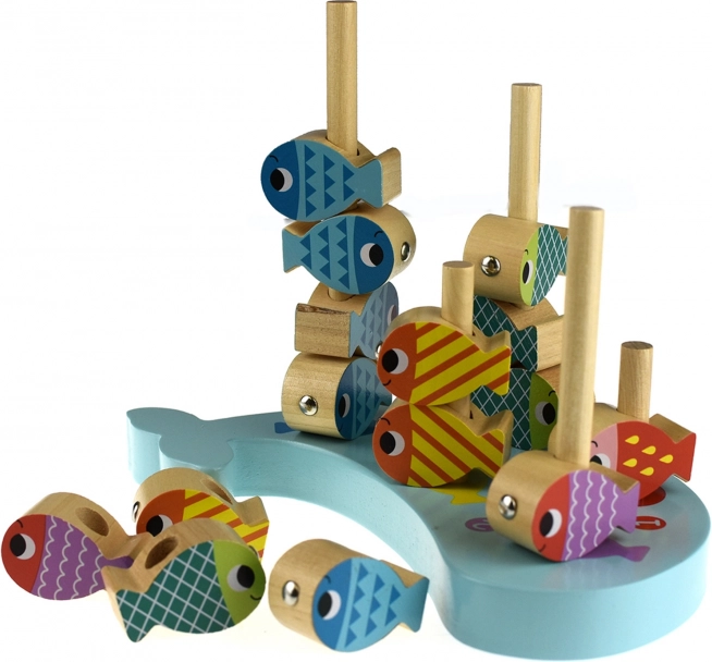 Tooky Toy Træ Spil Hval og Små Fisk Multifunktionelt 4 i 1