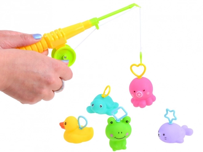 Sæt af gummidyr med fiskestang til børn