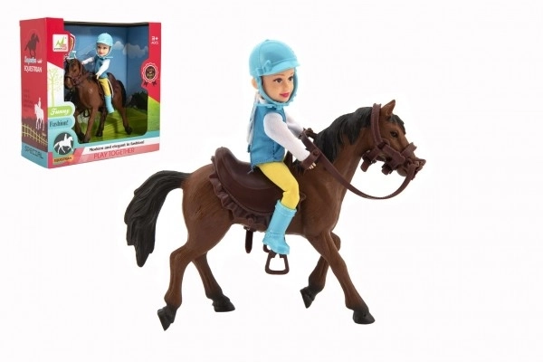 Hest + dukke/ridder jockey plast 20cm i kasse 23x23x9,5cm