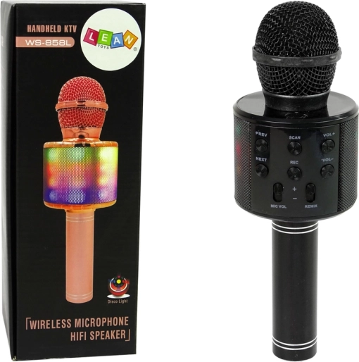 Trådløs USB-mikrofon med højttaler til karaokeoptagelse Model WS-858 Sort