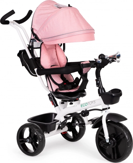 ECOTOYS Trehjulet cykel, Sportsbarnevogn - lyserød