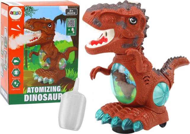 Dansende brun dinosaur med forhindringssensor, lys- og lydeffekter