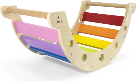 Træ Montessori gyngende bro 2-i-1 Viga – regnbue gyngehest