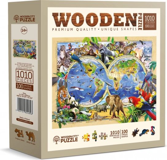 Træpuslespil verdensdyr kort 1010 brikker WOODEN CITY