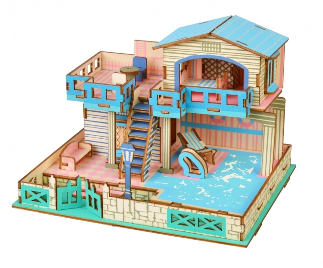 Woodcraft Træ 3D puslespil Villa på Lembongon Ø