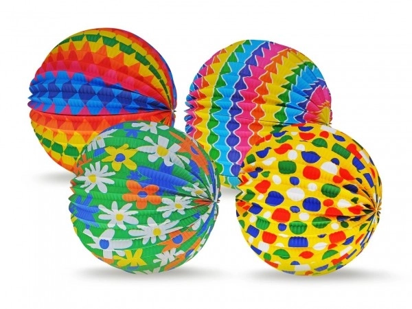 Lampion papir kugle diameter 25 cm 3 farver i pose (uden pind) karneval