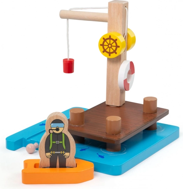 Bigjigs Rail havn med kran, båd og dykker