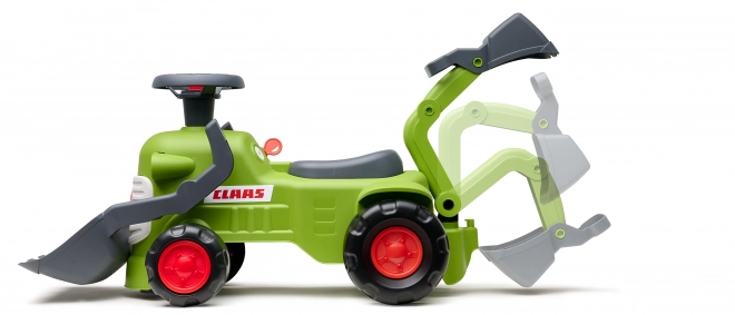 Kørende traktor Claas med trailer, læsser og skovl