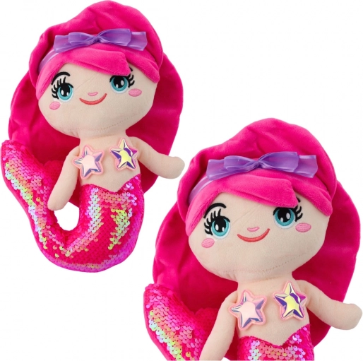 Plys Havfrue med Hale af Palietter i Dyb Pink 28 cm