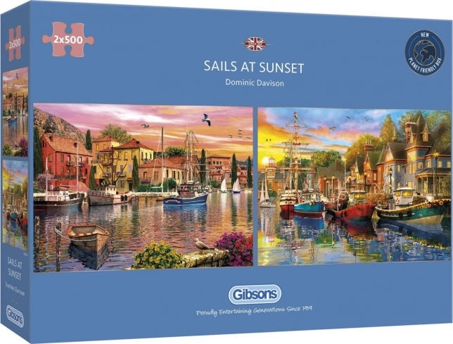 Gibsons Puslespil Sejlskibe ved solnedgang 2x500 brikker