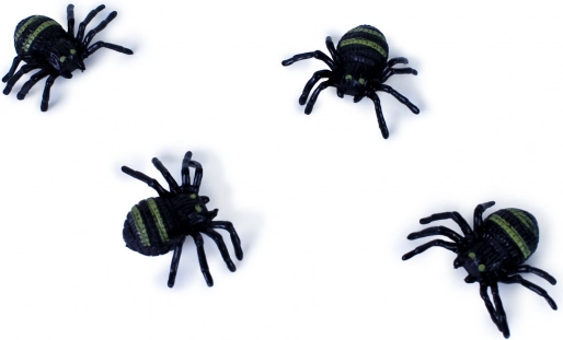 Små gummiedderkopper – Halloween-dekoration (4 stk)