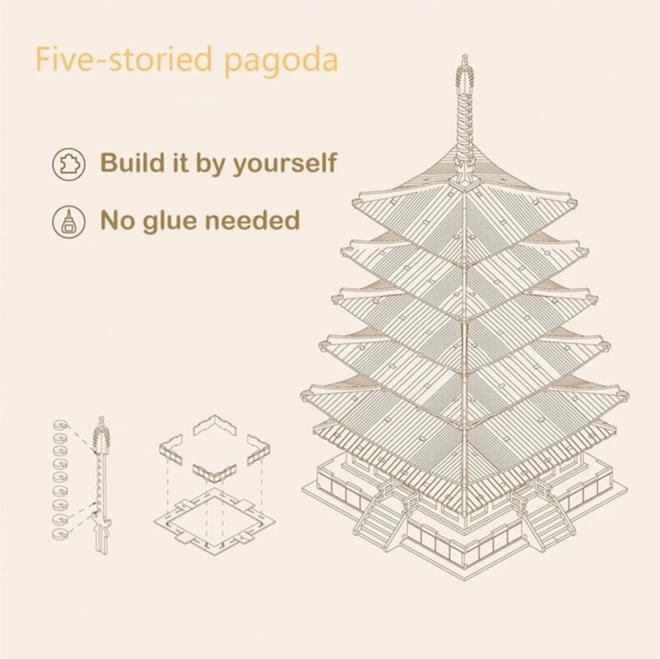 3D træpuslespil femetagers pagode