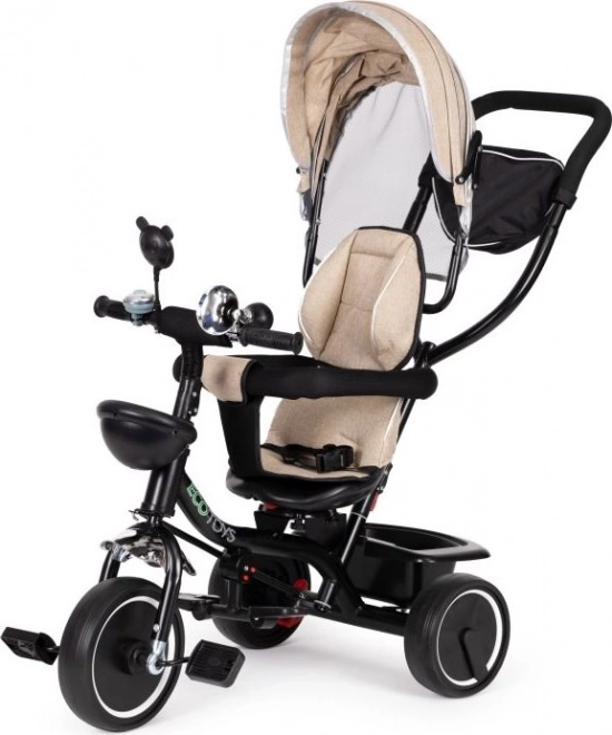ECOTOYS Trecykel med tag og styrestang beige