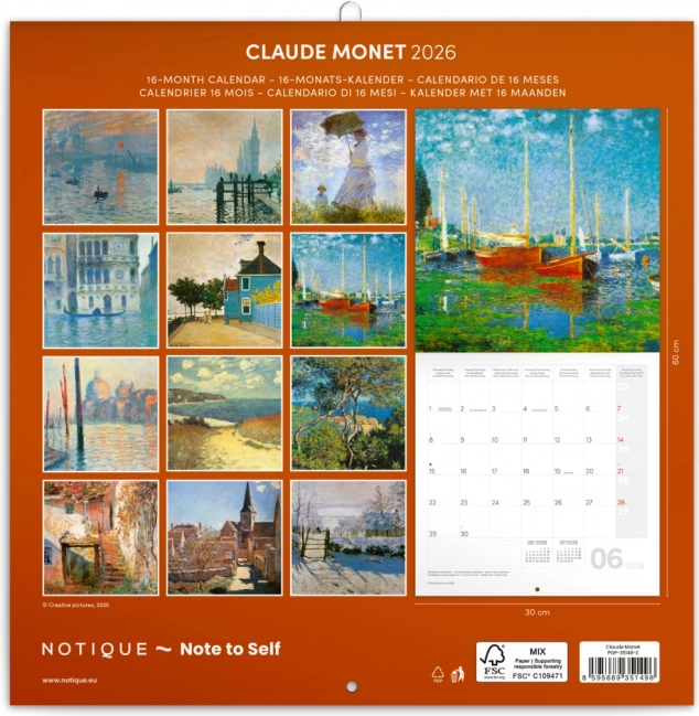 Notater kalender Claude Monet 2026, 30 x 30 cm