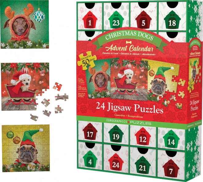 Adventskalender med puslespil Eurographics 24 x 50 stykker – Julehunde