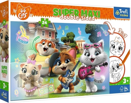 Puzzle Super Maxi 24 brikker – glade katte 44 CATS, dobbeltsidet 3-i-1