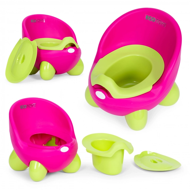 ECOTOYS Børnepotte i pink-grøn med skridsikre fødder