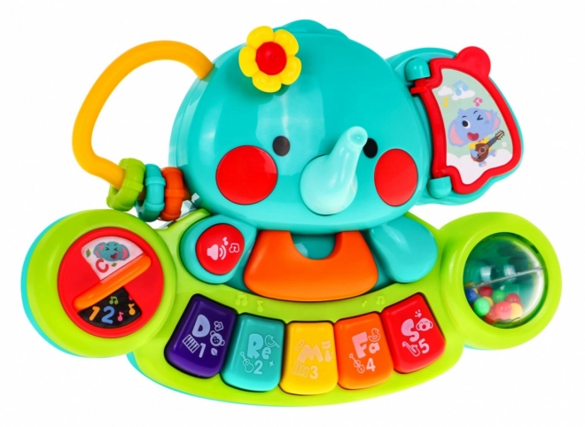 Interaktiv elefant med mini klaver til b8rn 6m+ Musikleget0oja og rangle