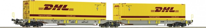 Roco leddelt containervogn Sdggmrs/T2000 AAE med DHL-containere, H0