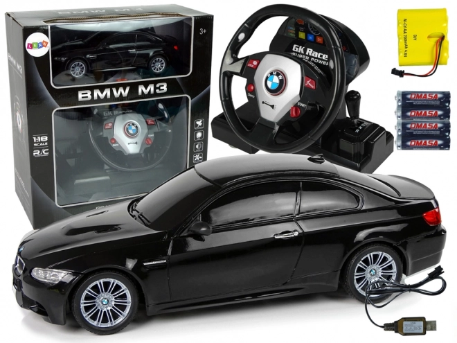 BMW M3 fjernstyret bil sort 2.4G fjernbetjening rat 1:18 lydlys