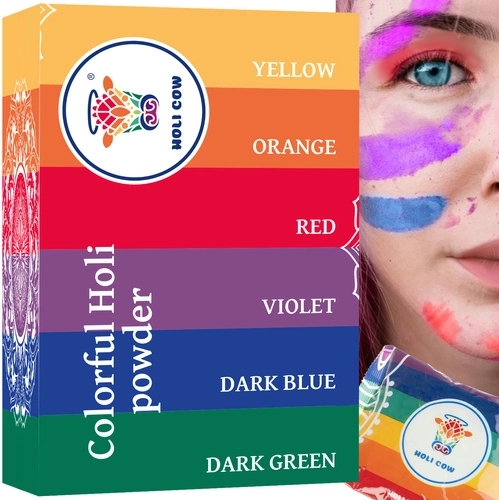 Farvet Holi-pulver – sæt 6×100 g