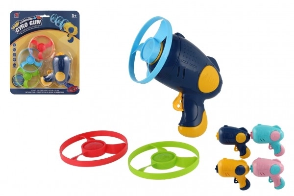 Affyringsdisk 3 stk + starter pistol plast 4 farver på kort 21,5x26x6cm