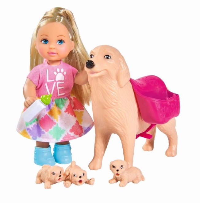 Dukken Eva med hund og hvalpe