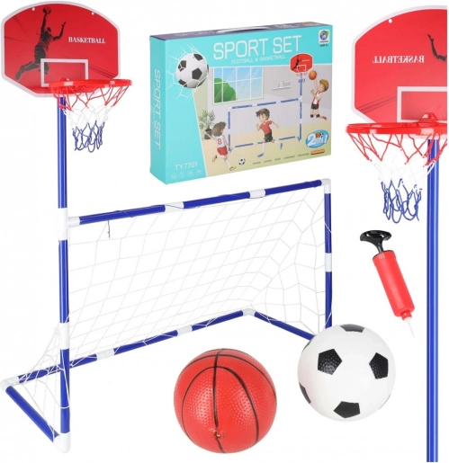 Fodboldmål og basketballkurv 2-i-1 med to bolde og pumpe