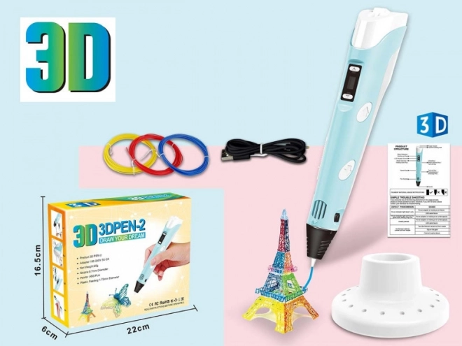 Sæt 3D-pen med filamenter og USB-strømkabel
