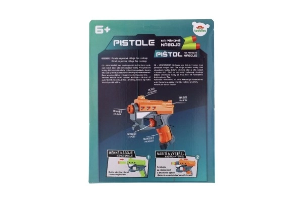 Pistoler 2 stk 12 cm plast til skumammunition + 6 stk ammunition på kort